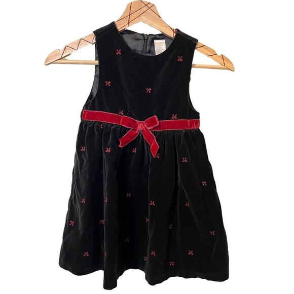 Gymboree Girls Black Velvet Holiday Portrait Dress Size 5 Red Bows Special - Picture 1 of 5